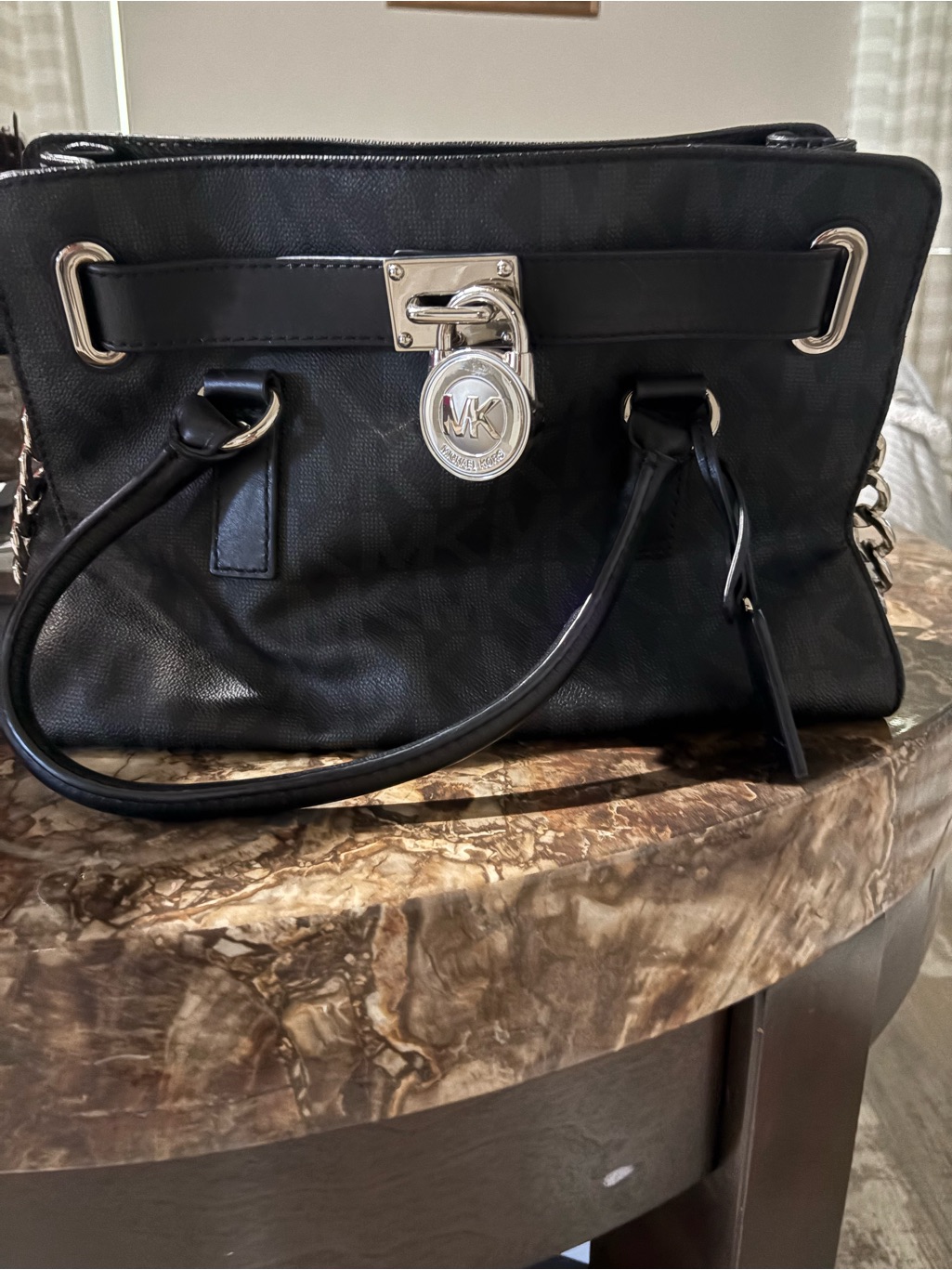 Michael Kors Black Leather Satchel With Silver Hardware